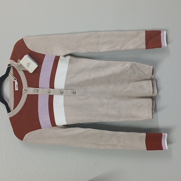 Nwt Faherty Mikki Henley T-shirt In Oat Throwback Stripe Size Small - Picture 2 of 8